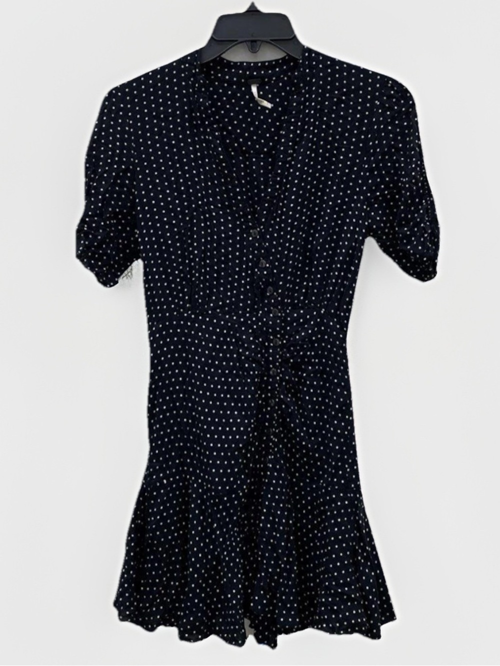 Free People Polka Dot Side Button Ruche Wiggle Ruffle Dress XS